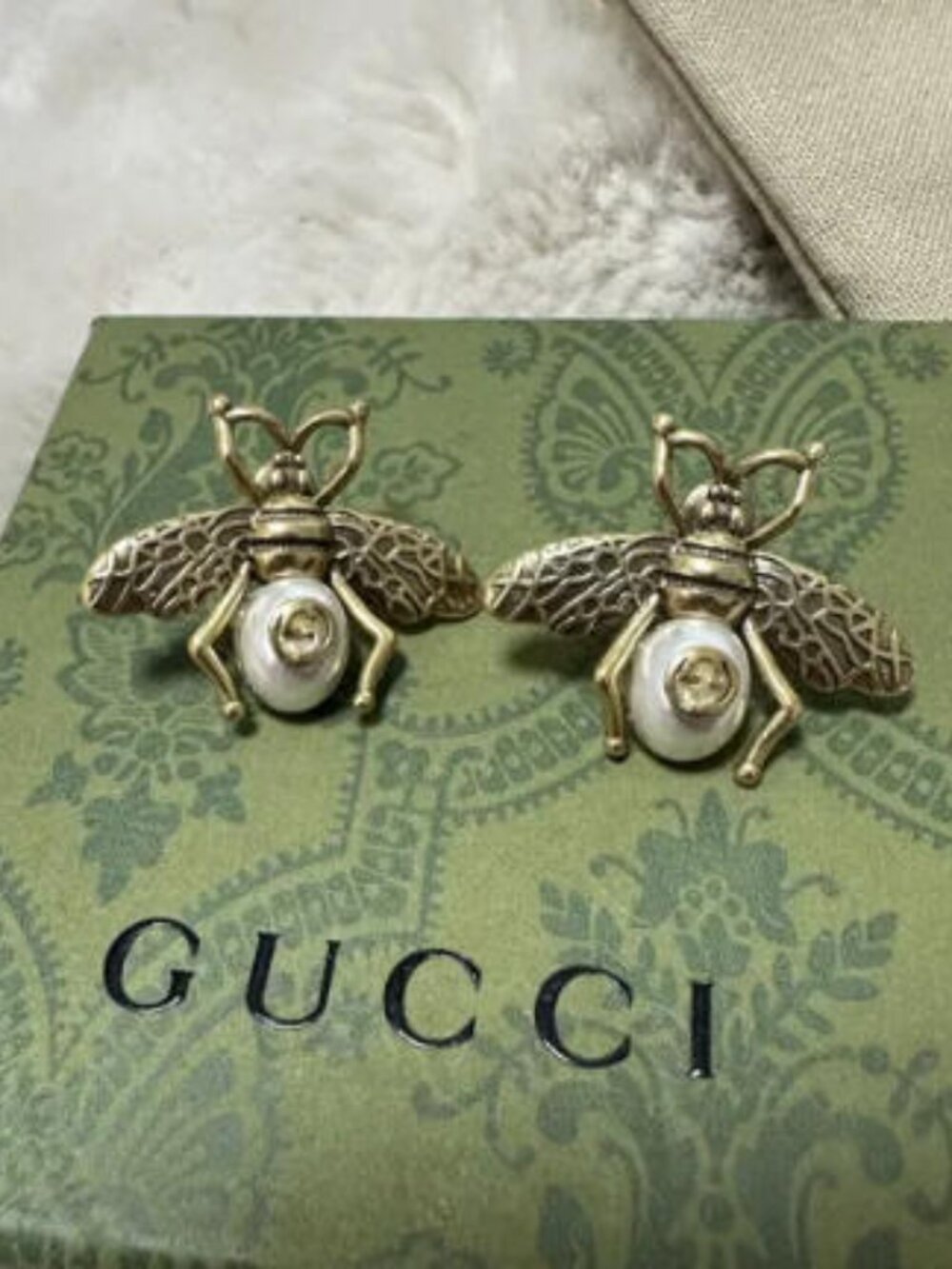 Gucci Bee Pearl Earrings - With Box
